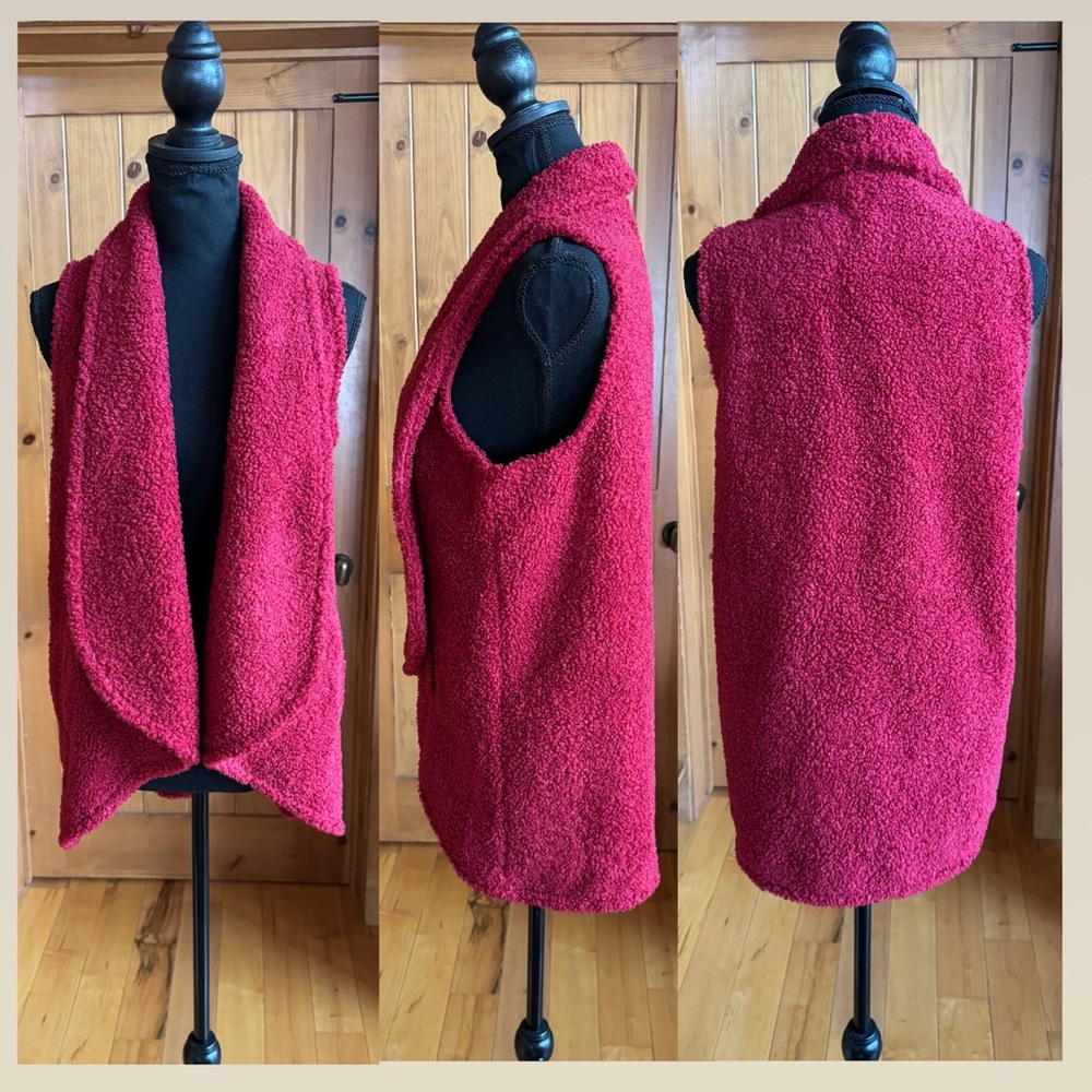Sherpa-Style Open Front Hi-Low Vest with Pockets (L)